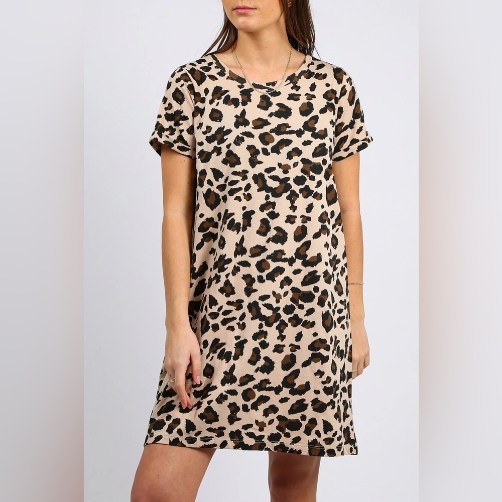 BRUNETTE THE LABEL Leopard Tee Dress Tan - Picture 2 of 11